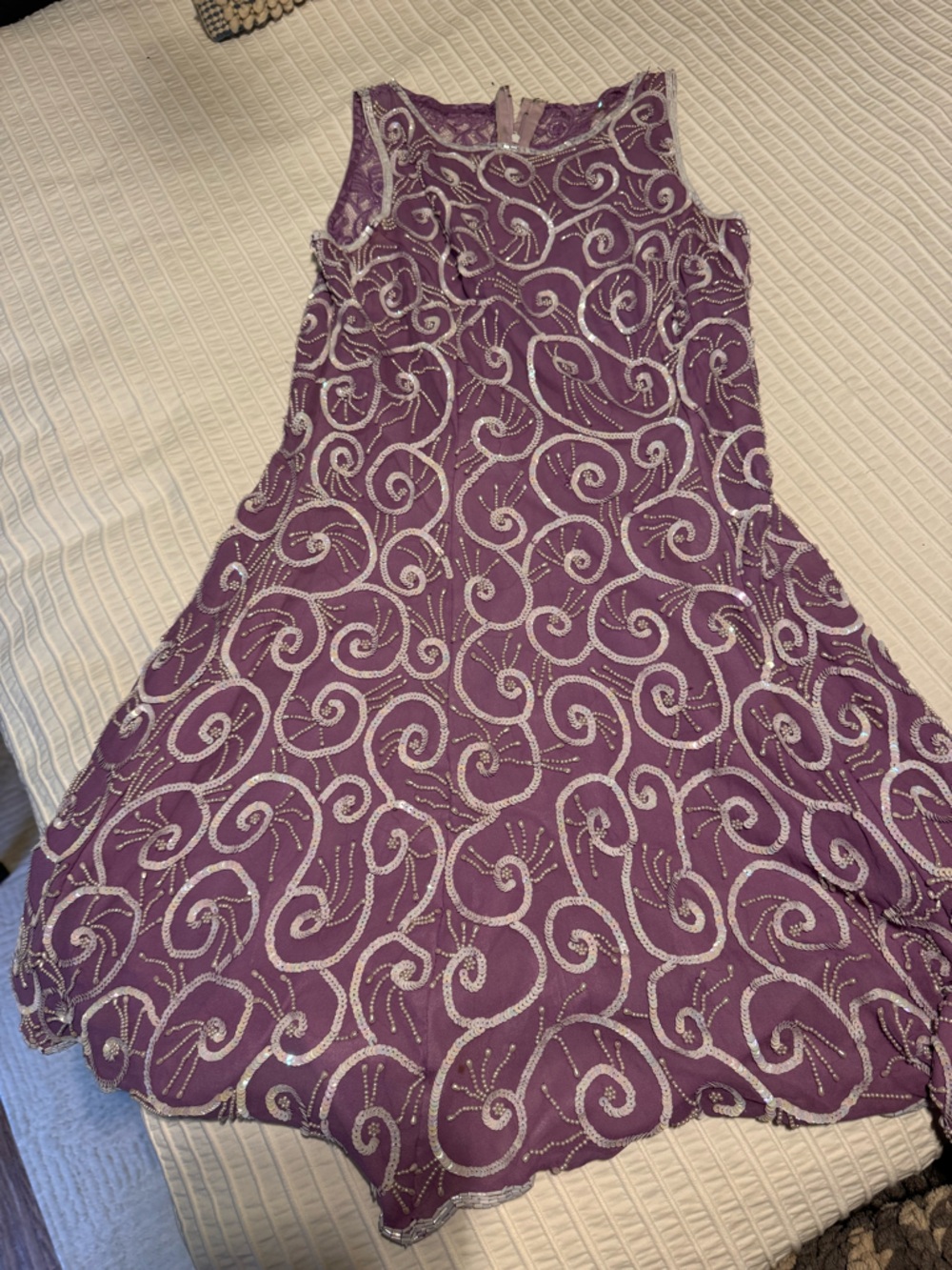 Vintage Elegant Purple Swirl Nightdress with Silver Accents